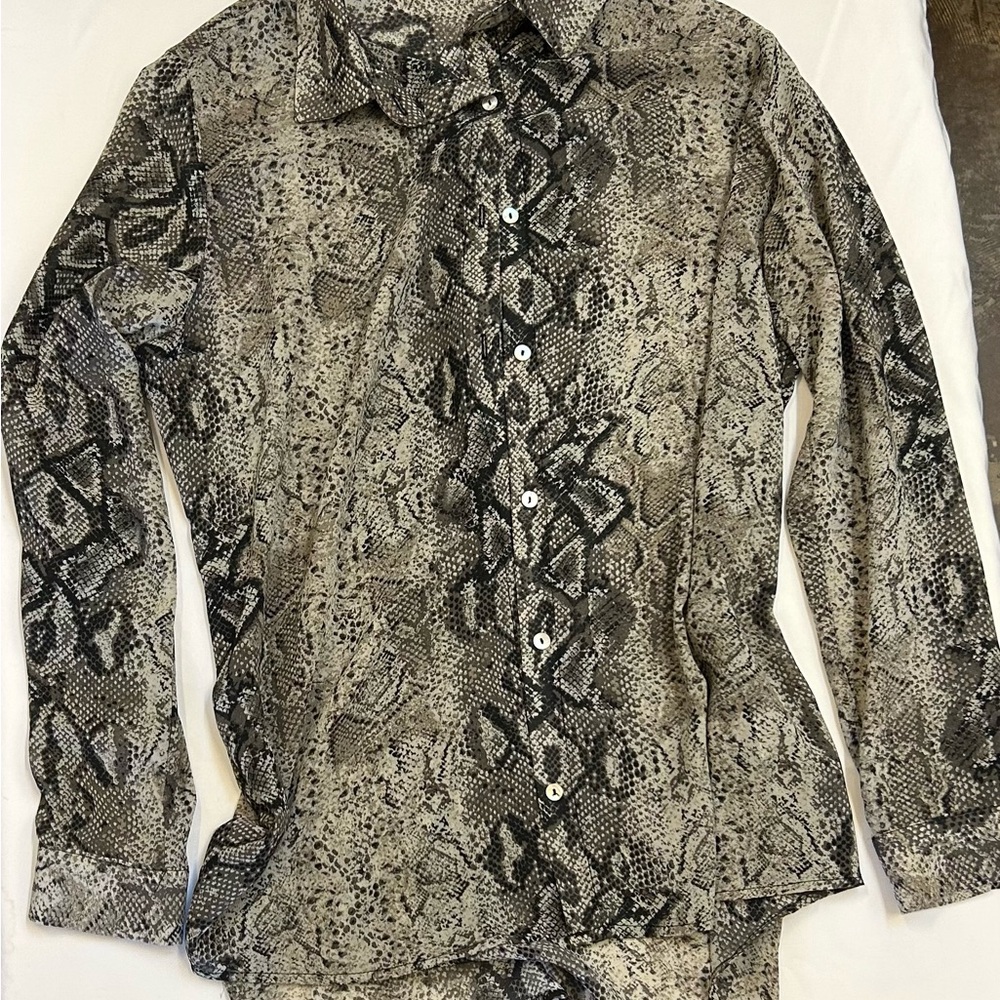 Sweet Rain Snake Print Long Sleeve Top - Black and Gray